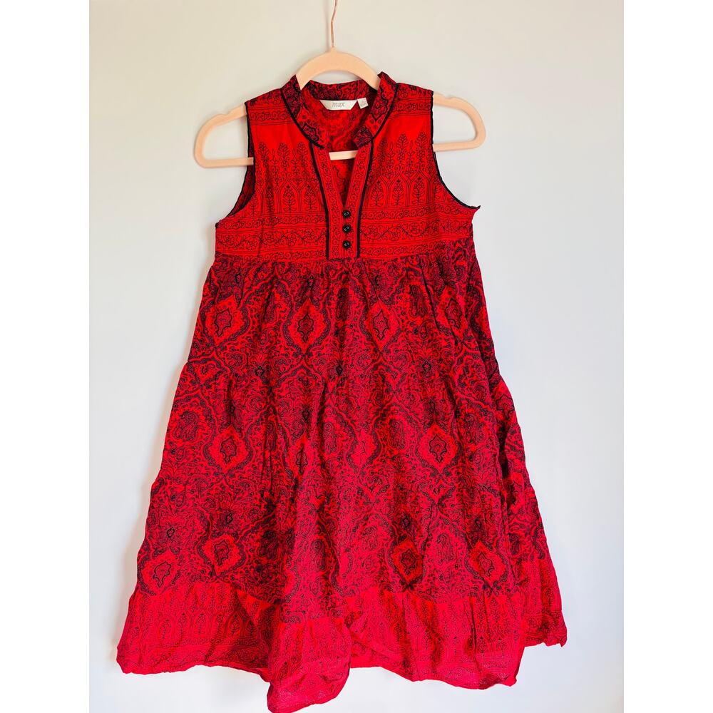 Y2K Vintage 2002 Max‎ Tiered Asian Inspired Red Print Dress Size Small